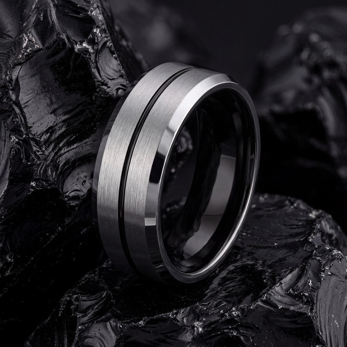 Wedding Bands,Mens Tungsten Wedding Band,Womens Wedding Bands,Thin Wedding Band,Grey,Black Embellished,Black and Silver Mens Wedding Band,10