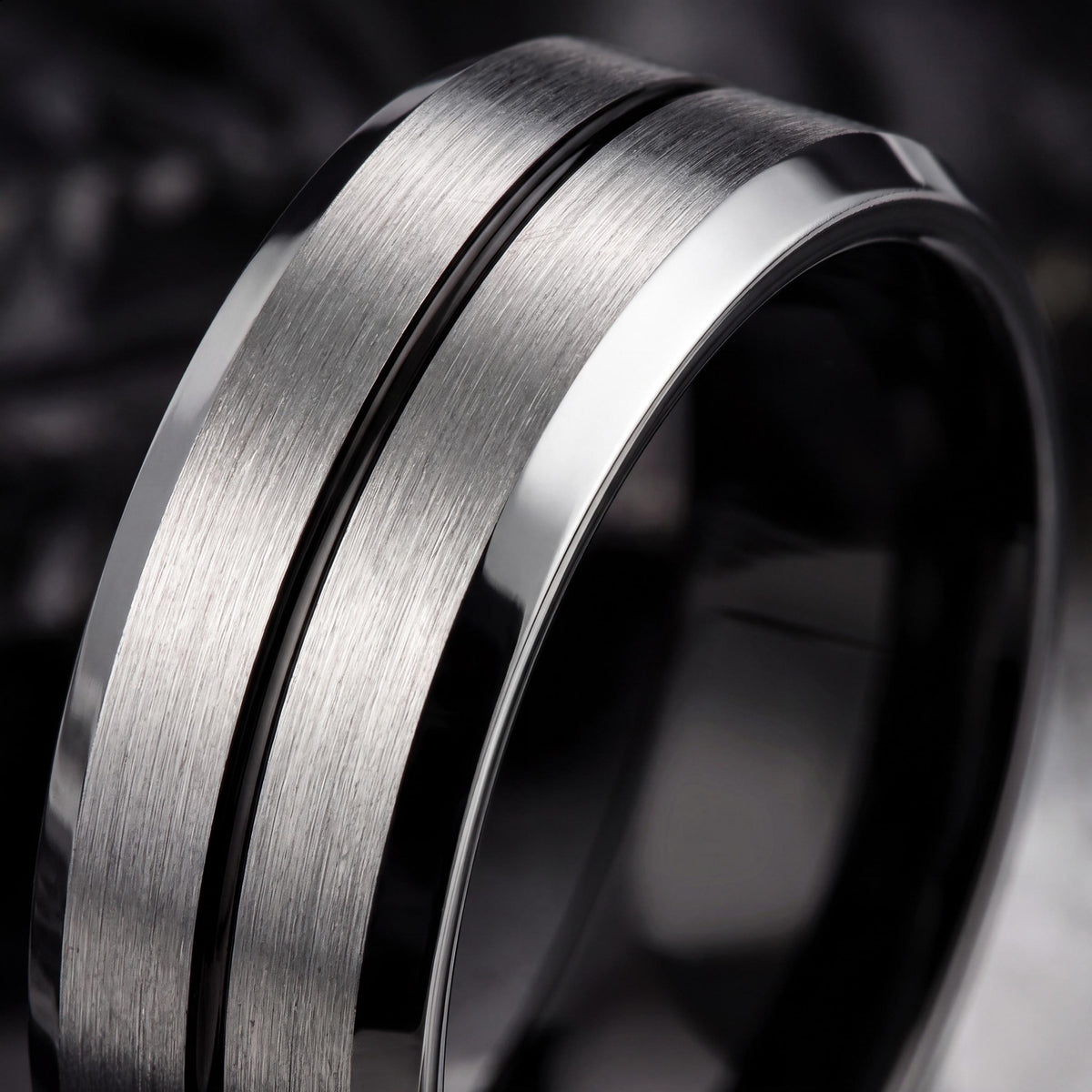 Wedding Bands,Mens Tungsten Wedding Band,Womens Wedding Bands,Thin Wedding Band,Grey,Black Embellished,Black and Silver Mens Wedding Band,10