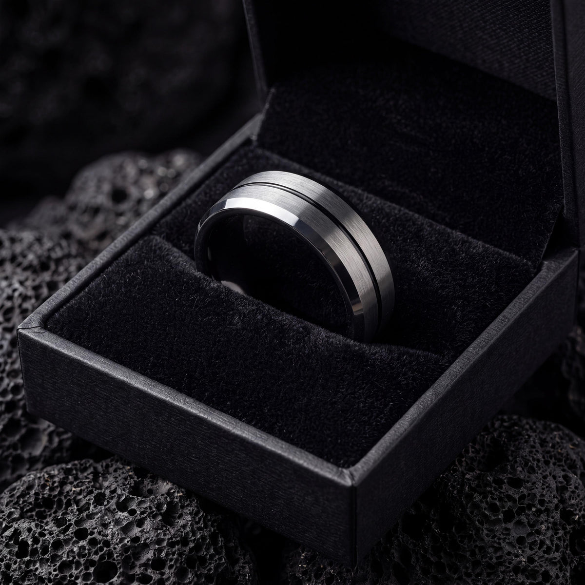 Wedding Bands,Mens Tungsten Wedding Band,Womens Wedding Bands,Thin Wedding Band,Grey,Black Embellished,Black and Silver Mens Wedding Band,10