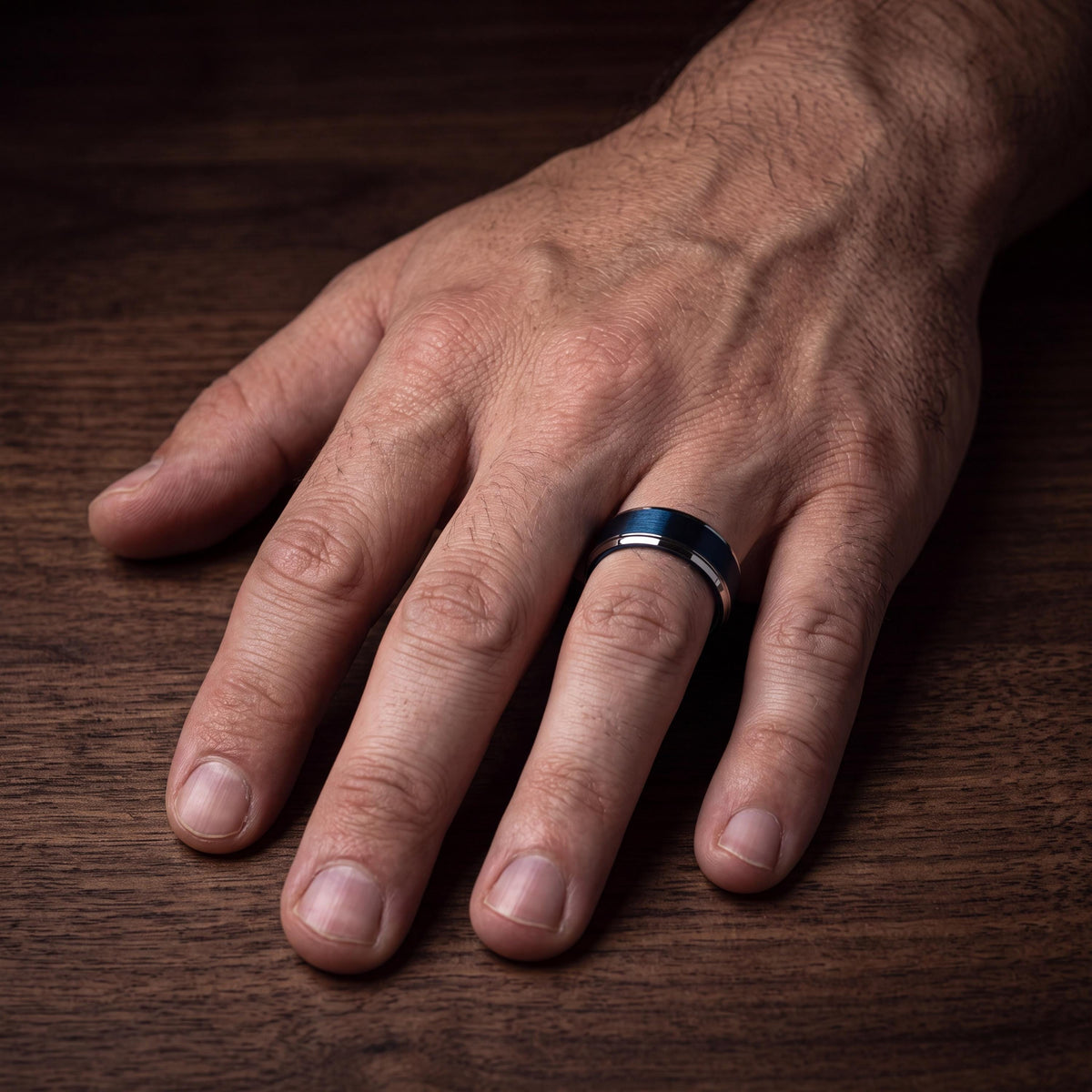 Mens Tungsten Wedding Band,Womens Wedding Band,Two Tone Wedding Band Set,Silver and Blue Band Ring,Womens Silver Rings,Blue Wedding Bands,10