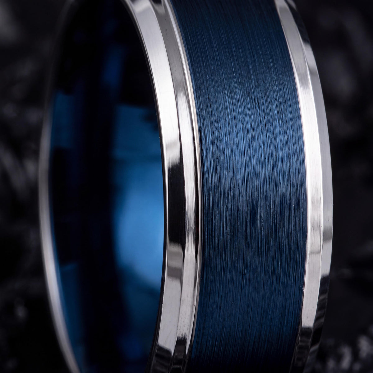 Mens Tungsten Wedding Band,Womens Wedding Band,Two Tone Wedding Band Set,Silver and Blue Band Ring,Womens Silver Rings,Blue Wedding Bands,10