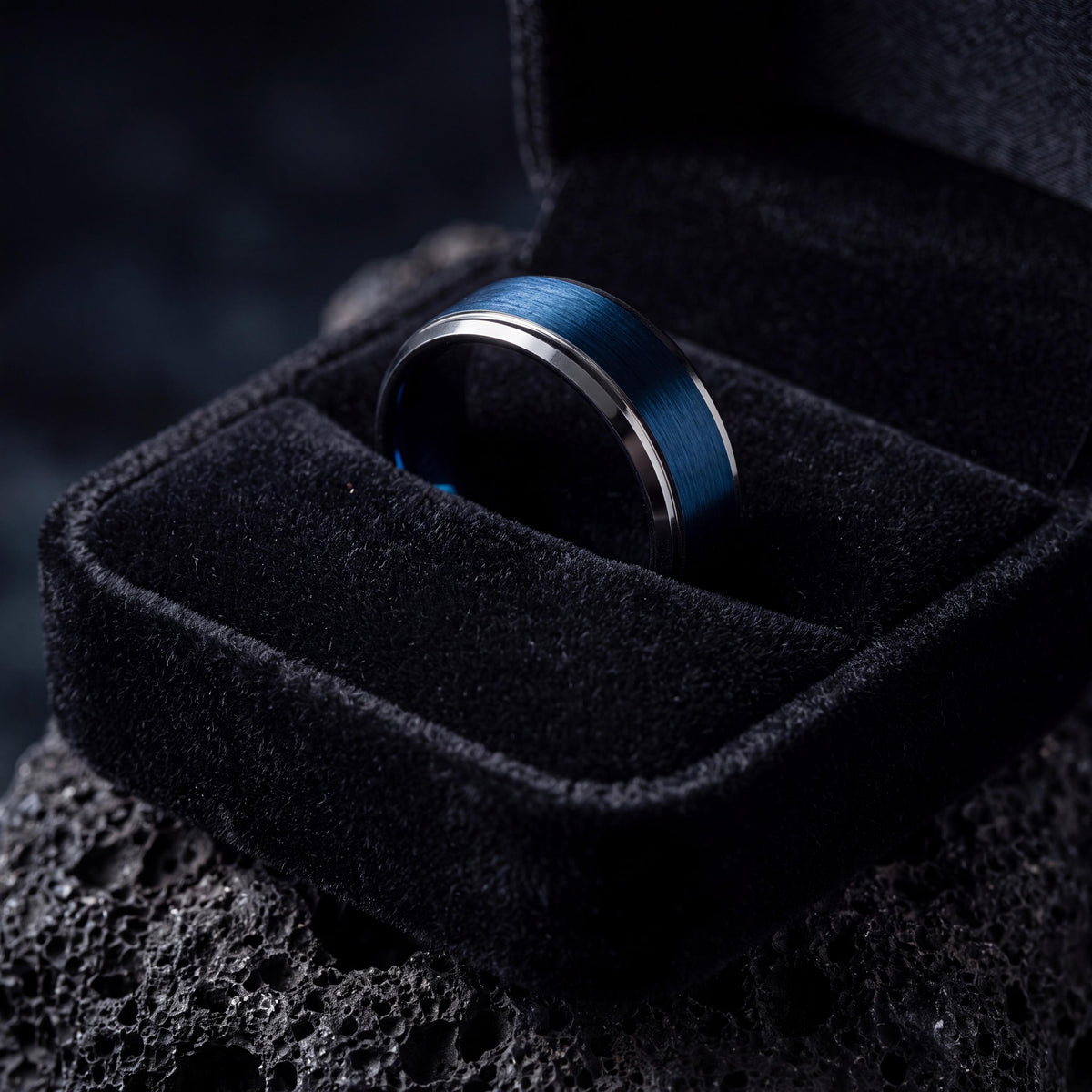 Mens Tungsten Wedding Band,Womens Wedding Band,Two Tone Wedding Band Set,Silver and Blue Band Ring,Womens Silver Rings,Blue Wedding Bands,10