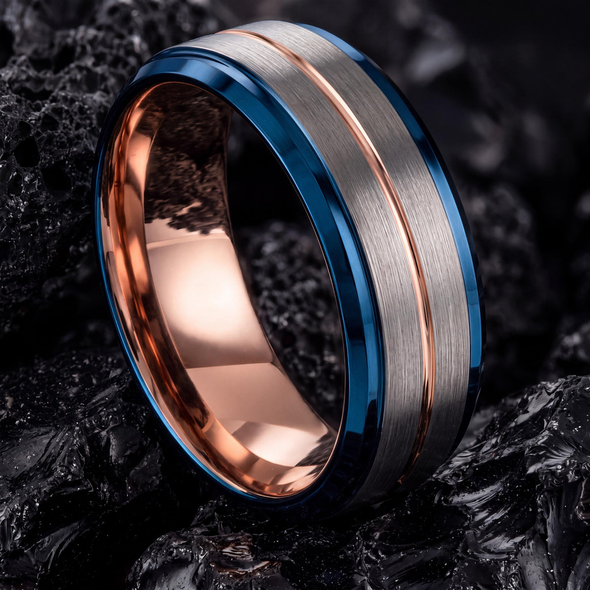 Wedding Ring,Tungsten Wedding Band,Men Wedding Band,Unisex Wedding Ring,Silver Thick Band Rings,Rose Gold Jewelry,Dainty Blue Ring Stackable