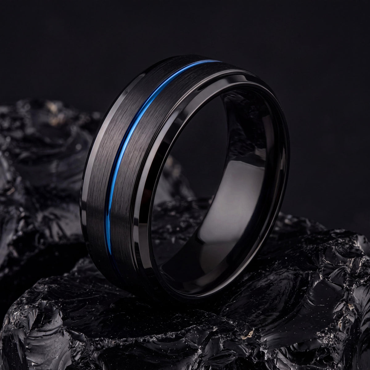 Tungsten Wedding Band,Mens Tungsten Wedding Band,Wedding Rings Women,Womens Comfort Fit Wedding Band,Black Wedding Ring,Dusty Blue Wedding,8