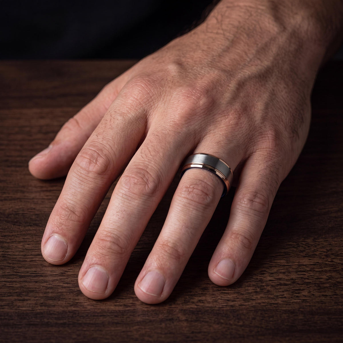 Mens Tungsten Wedding Band,Mens Wedding Ring,Two Tone Wedding Band Set,Mens Wedding Bands Silver,Rose Gold Stacking Ring,Blue Wedding Ring,8