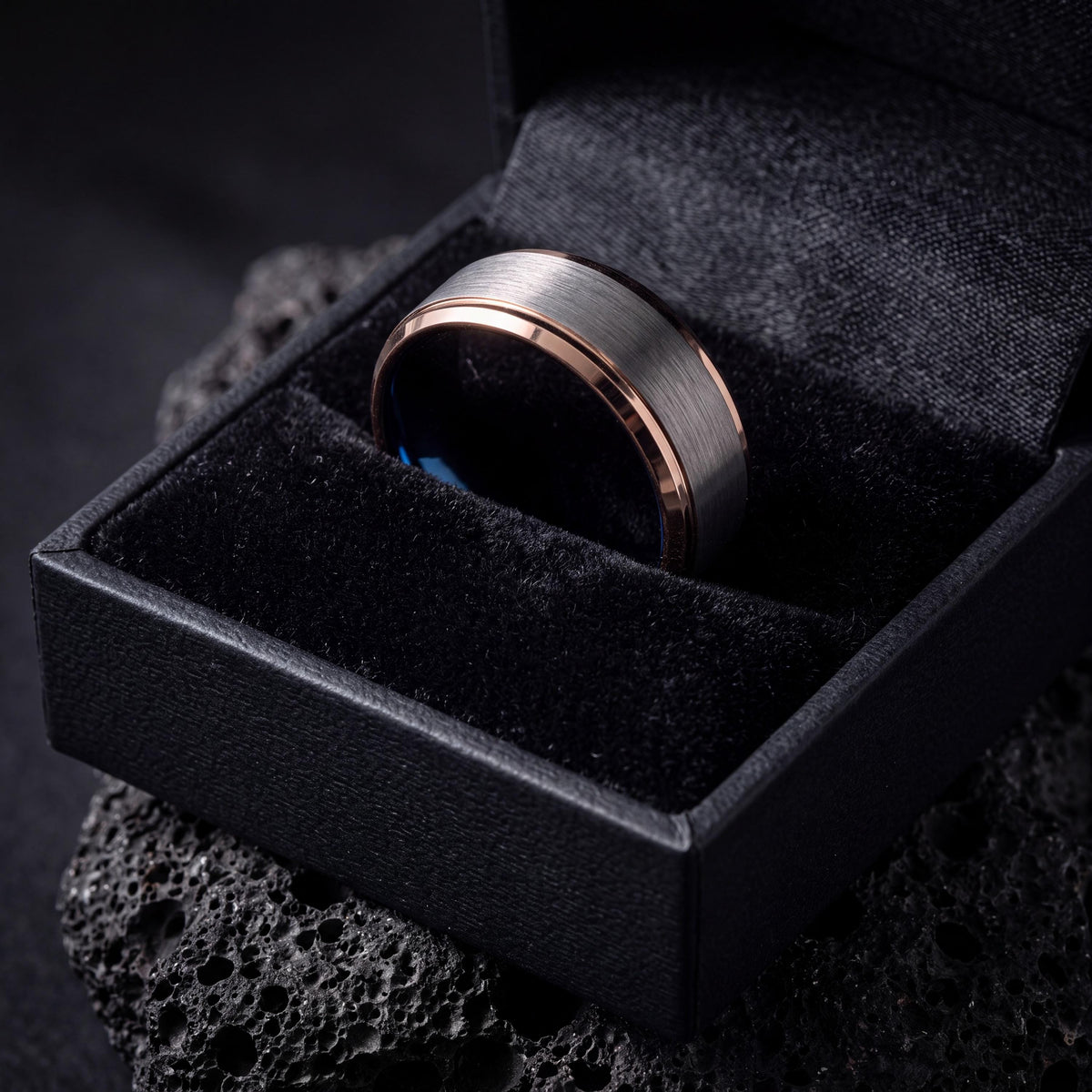 Mens Tungsten Wedding Band,Mens Wedding Ring,Two Tone Wedding Band Set,Mens Wedding Bands Silver,Rose Gold Stacking Ring,Blue Wedding Ring,8