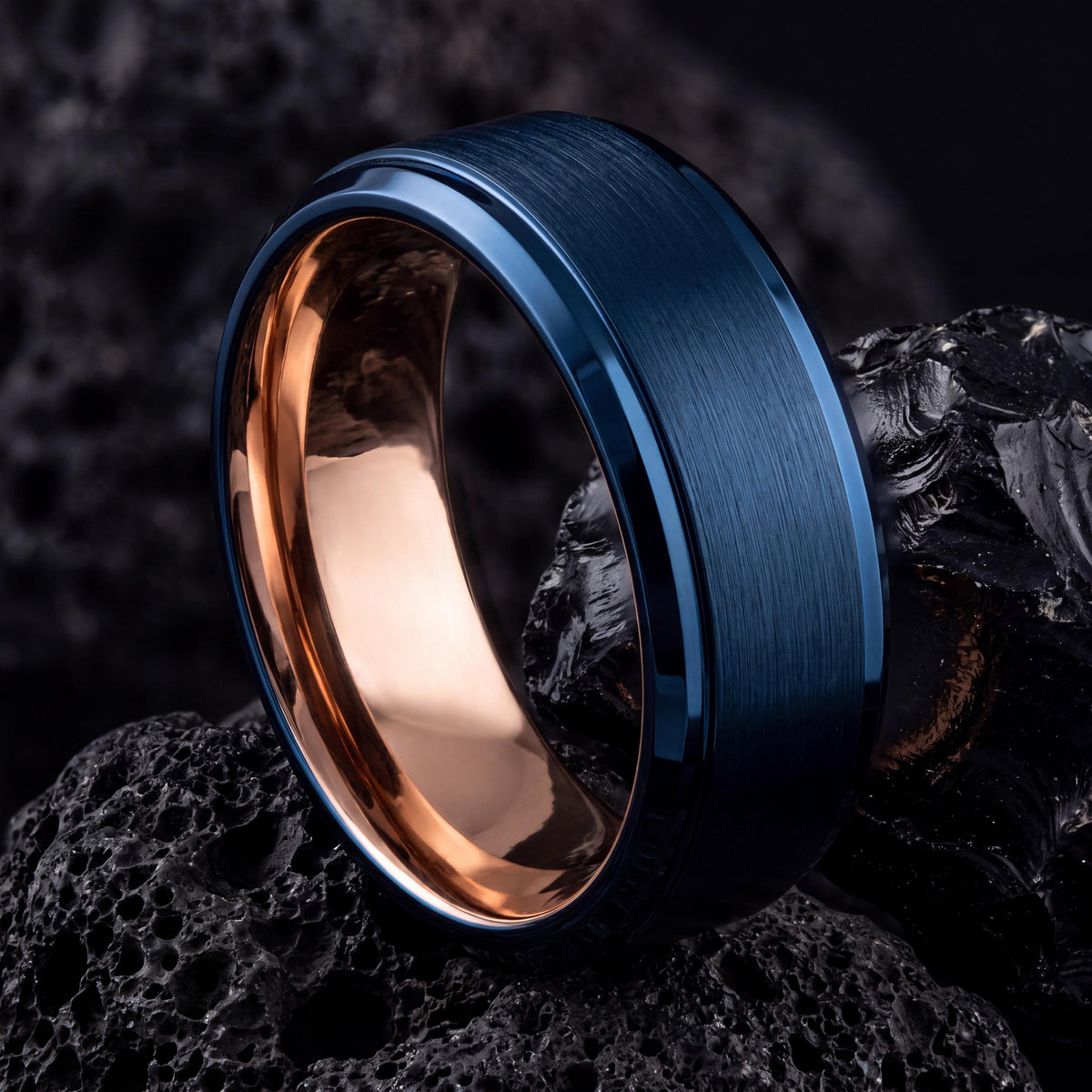 Tungsten Wedding Band,Mens Tungsten Wedding Band,Wedding Bands Women Unique,Wedding Ring Set His and Her,Rose Gold Couple Rings,Blue Rings,8