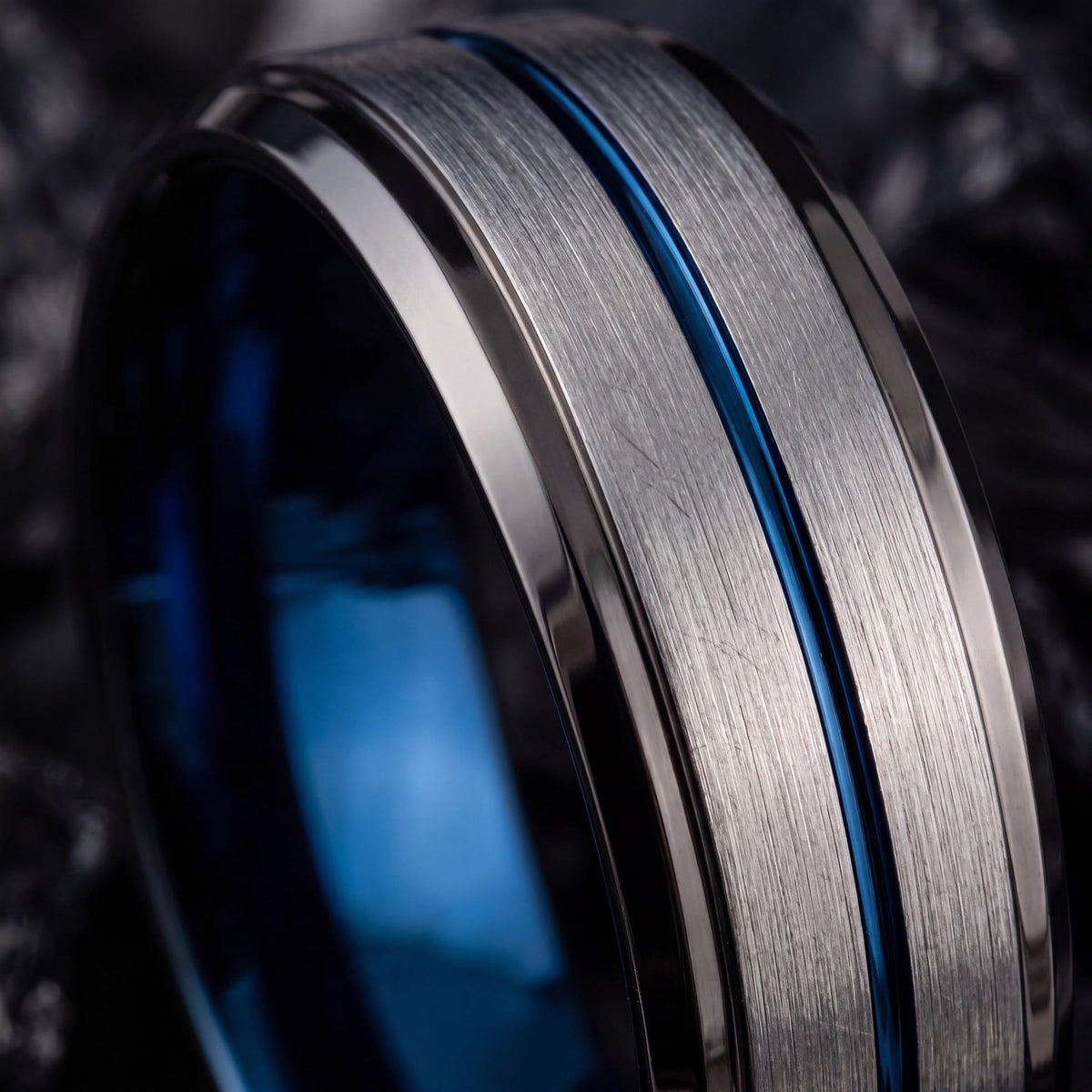 Mens Tungsten Wedding Band,Wedding Band Men,Contour Wedding Band,Male Wedding Band Gunmetal 4Mm,Silver Wedding Band Ring Women,Royal Blue,10