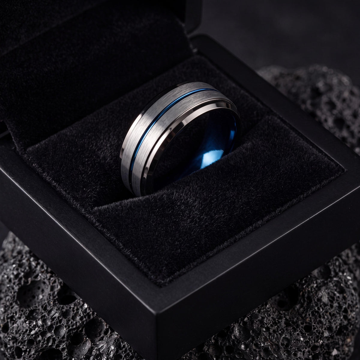 Mens Tungsten Wedding Band,Wedding Band Men,Contour Wedding Band,Male Wedding Band Gunmetal 4Mm,Silver Wedding Band Ring Women,Royal Blue,10