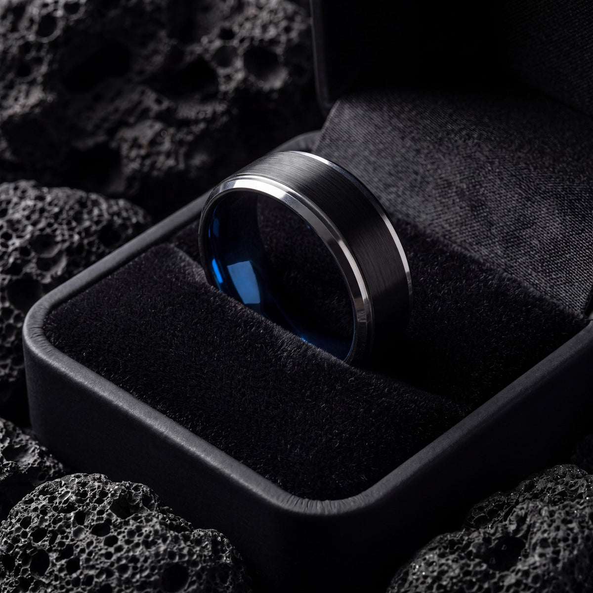 Wedding Band,Mens Tungsten Wedding Band,Wedding Bands Women Unique,8Mm Wedding Ring Men,Silver Natural Ring,Black,Dainty Blue Ring Stackable