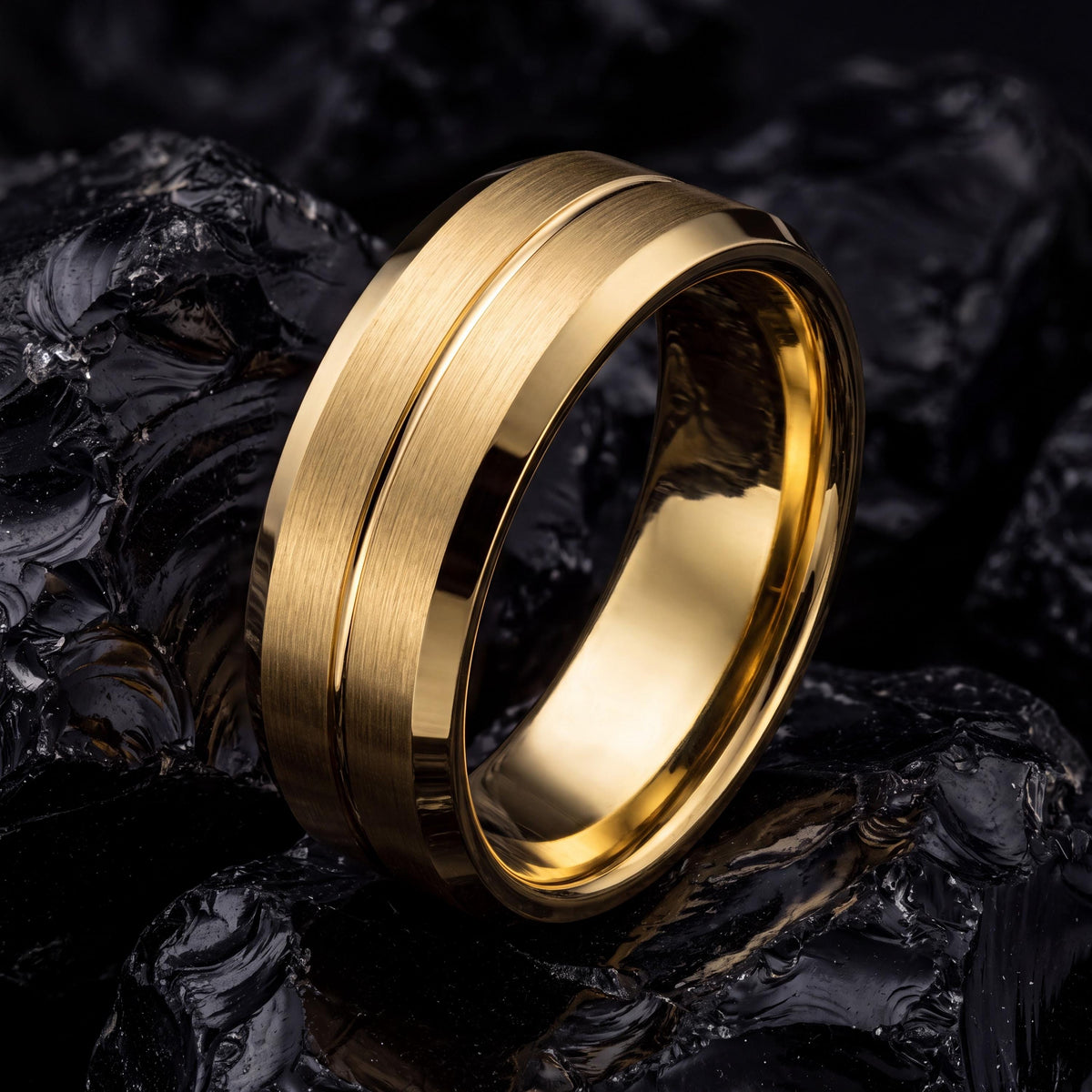 Mens Wedding Band Gold | 8mm Tungsten Ring For Men Gold | Personalized Gift For Men | Christmas Gifts For Her | Gold Engagement Rings