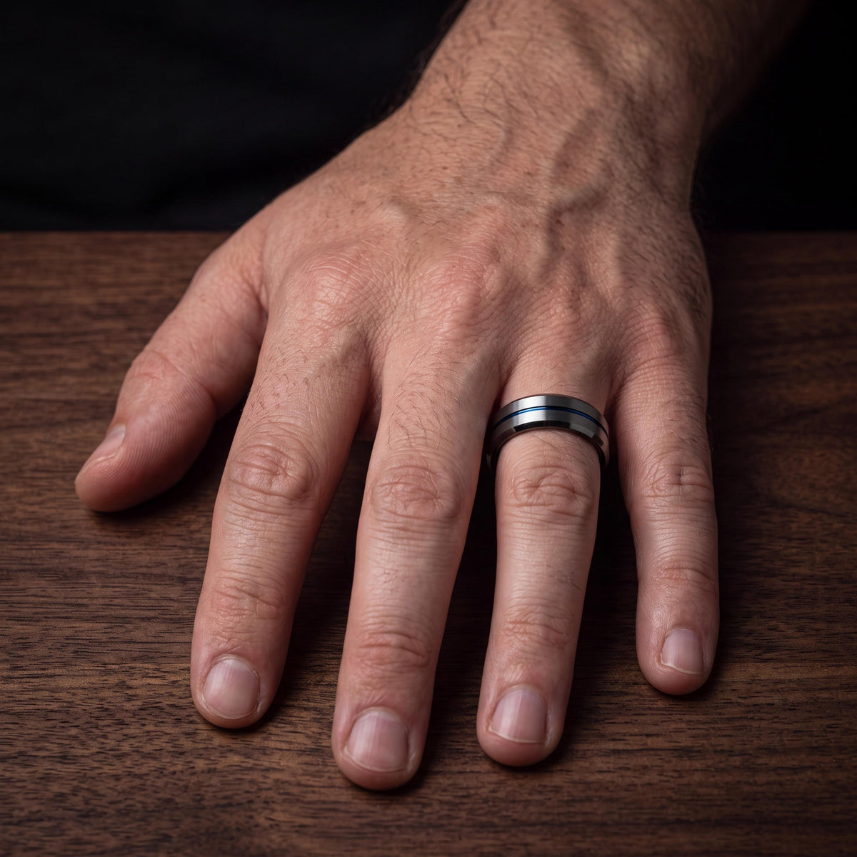 Mens Tungsten Wedding Band,Unique Wedding Band,Wedding Bands Set His And Hers Unique,Gunmetal Men Wedding Band,Silver Chunky Rings,Blue Ring