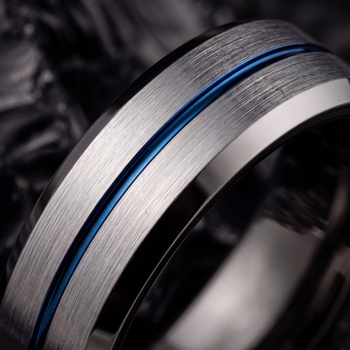 Mens Tungsten Wedding Band,Unique Wedding Band,Wedding Bands Set His And Hers Unique,Gunmetal Men Wedding Band,Silver Chunky Rings,Blue Ring