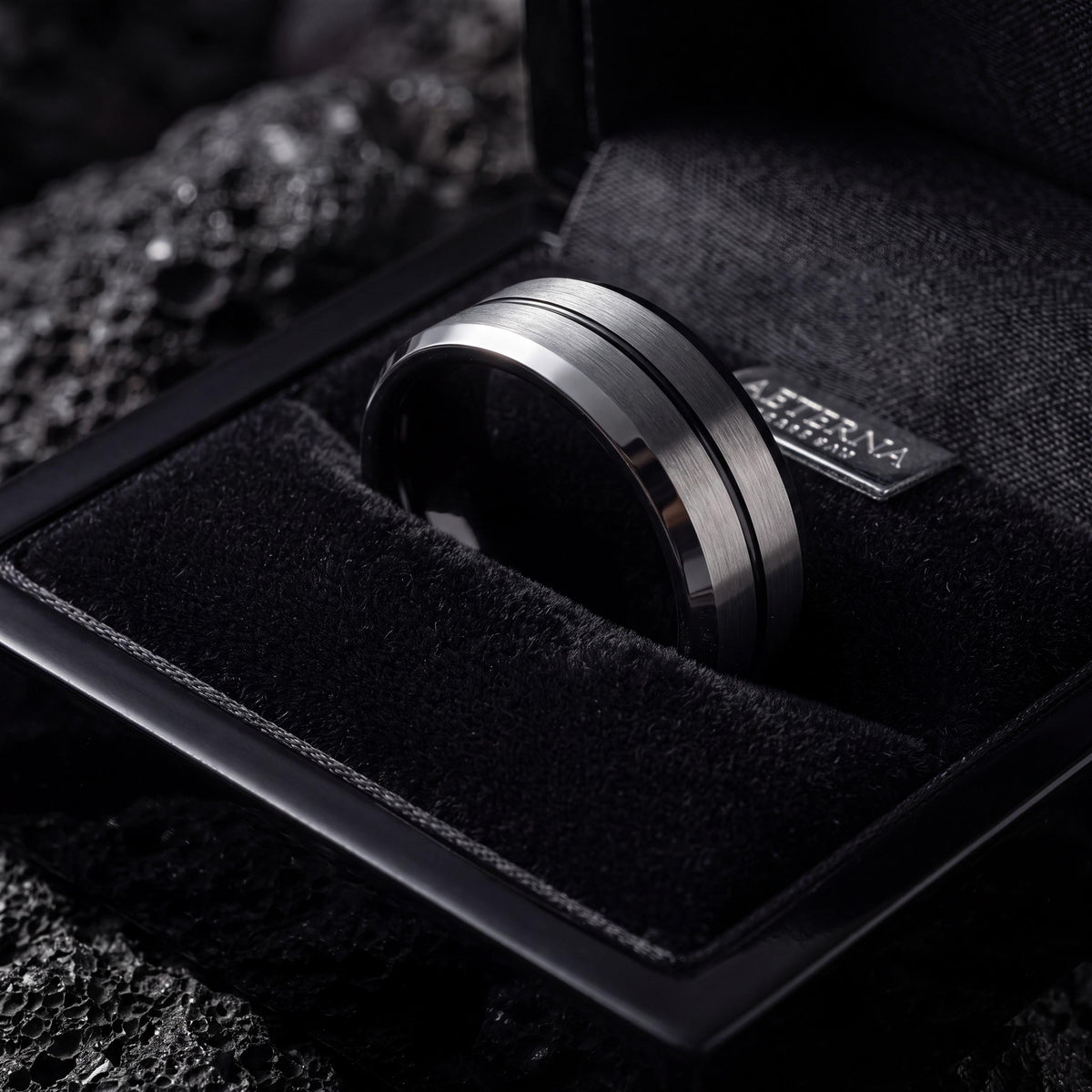 Tungsten Wedding Band,Wedding Band Women,Personalised Wedding,Silver Thick Band Rings,Metallic Black,Simple Silver And Black Stacked Rings,1