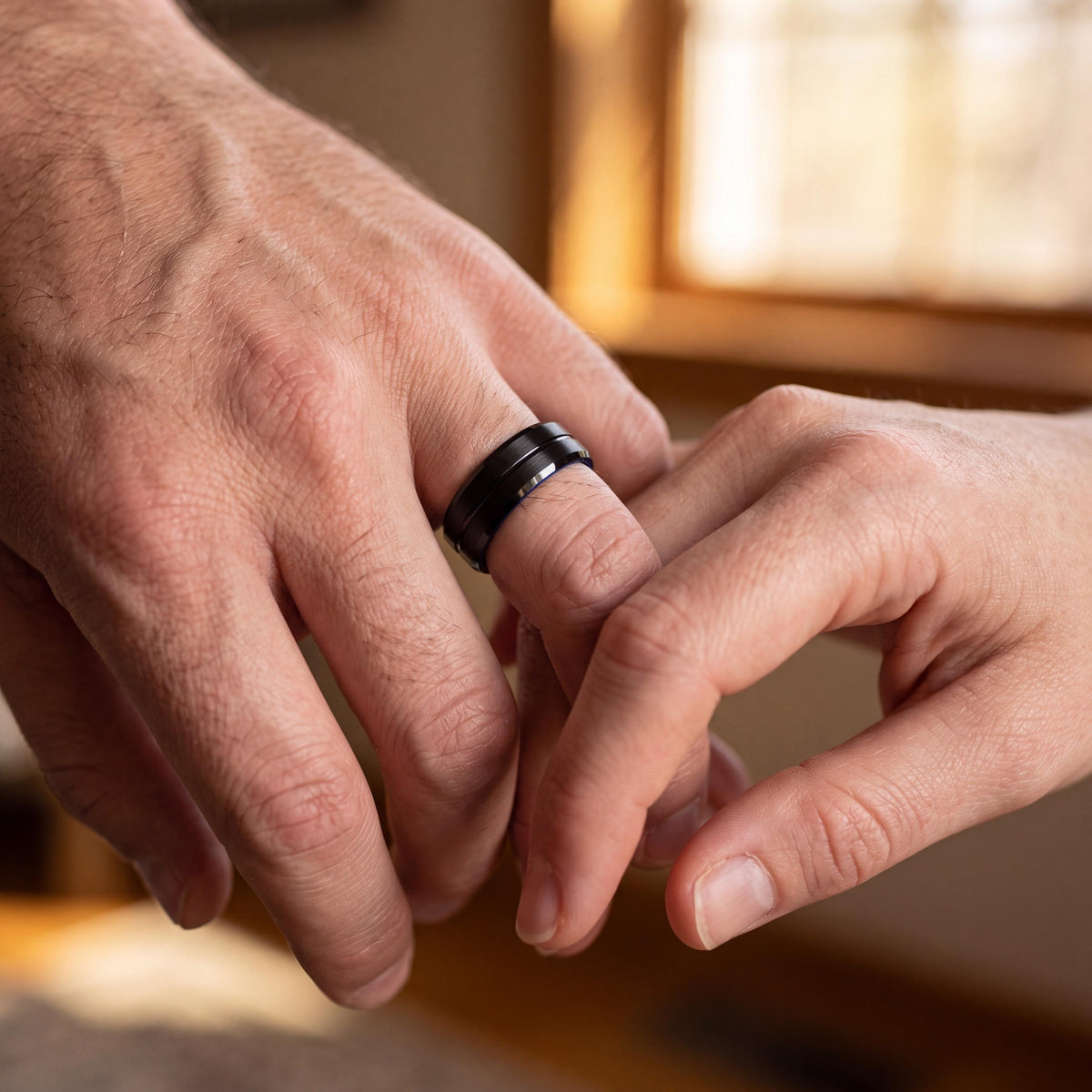 Black Tungsten Carbide Wedding Band, Bevel Edge, Comfort Fit