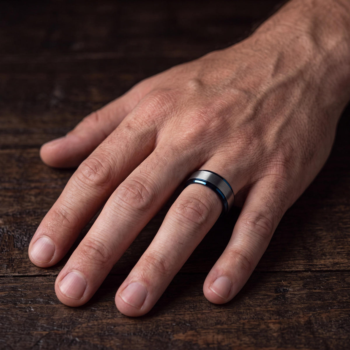 Mens Wedding Band Tungsten,Men Wedding Band,Unique Matching Wedding Bands,Gunmetal Men Wedding Band,Mens Hammered Silver Rings,Blue Rings,10