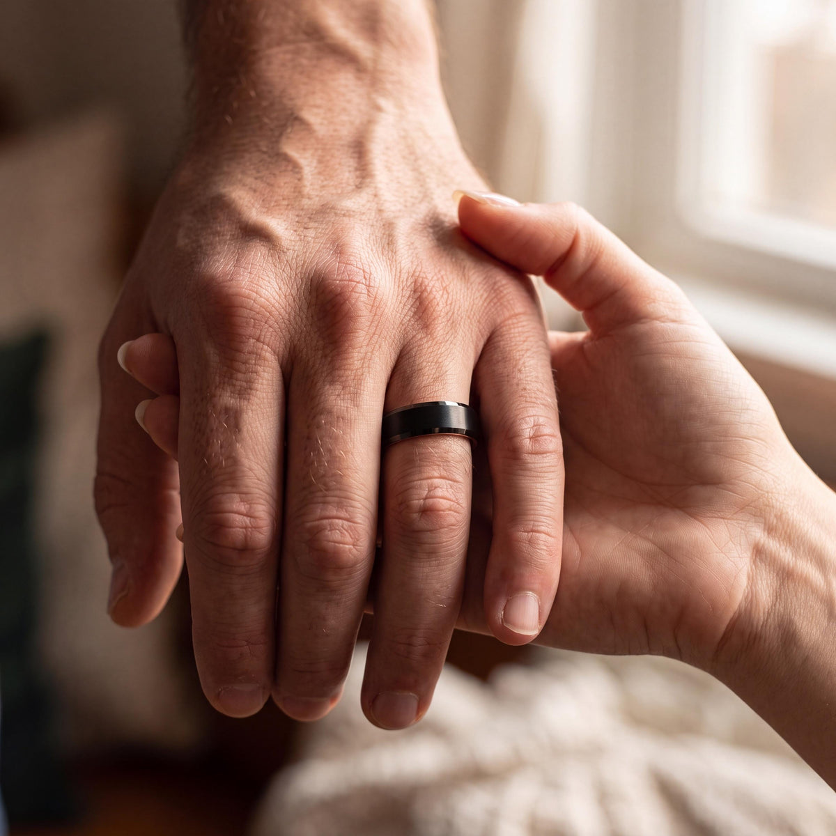 Mens Black Tungsten Wedding Band, Rose Gold, Comfort Fit
