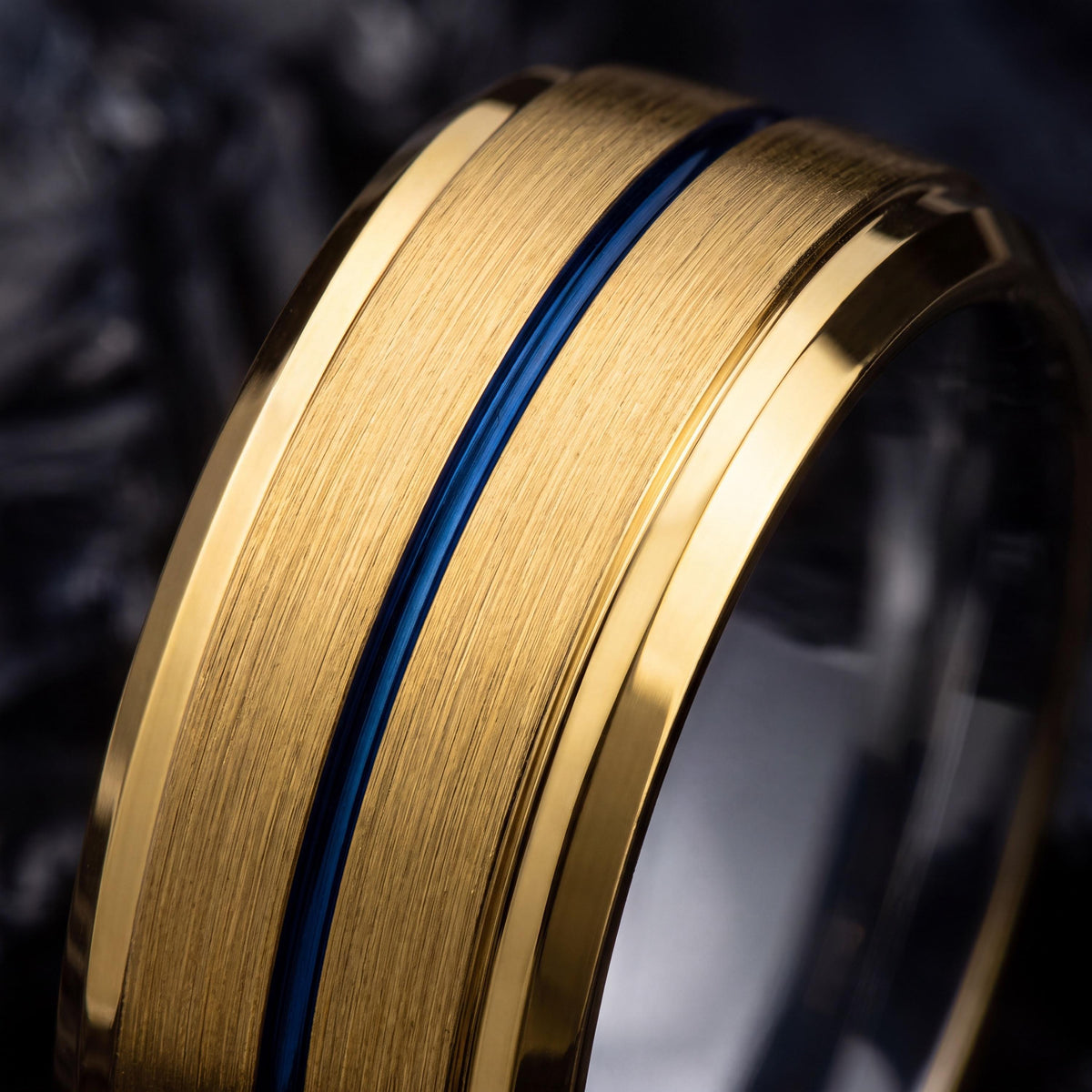 Tungsten Carbide Wedding Band, Blue Groove, 18k Yellow Gold Plated