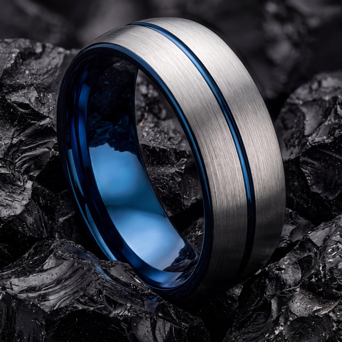 Wedding Ring,Mens Tungsten Wedding Band,Wedding Bands Set,8Mm Wedding Ring Men,Mens Wedding Ring Silver and Blue,Silver Ring,Blue Jewelry,10