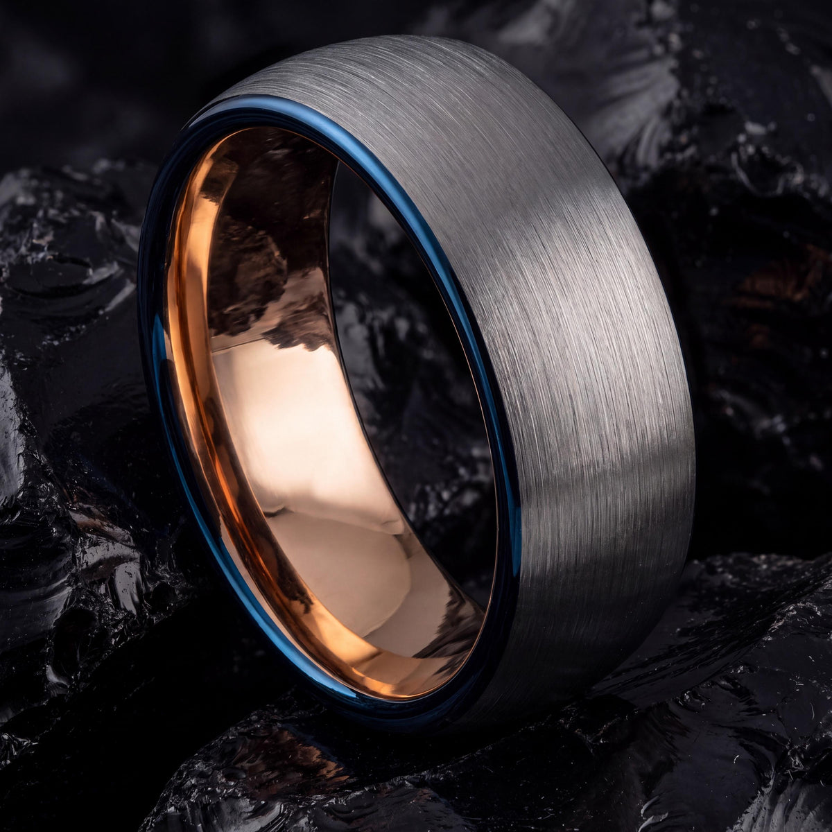 Wedding Band,Tungsten Wedding Band,Wedding Bands Women Unique,Wedding Band Women Thin,Silver Ring Set,Rose Gold Cursive Letters,Blue Rings,8