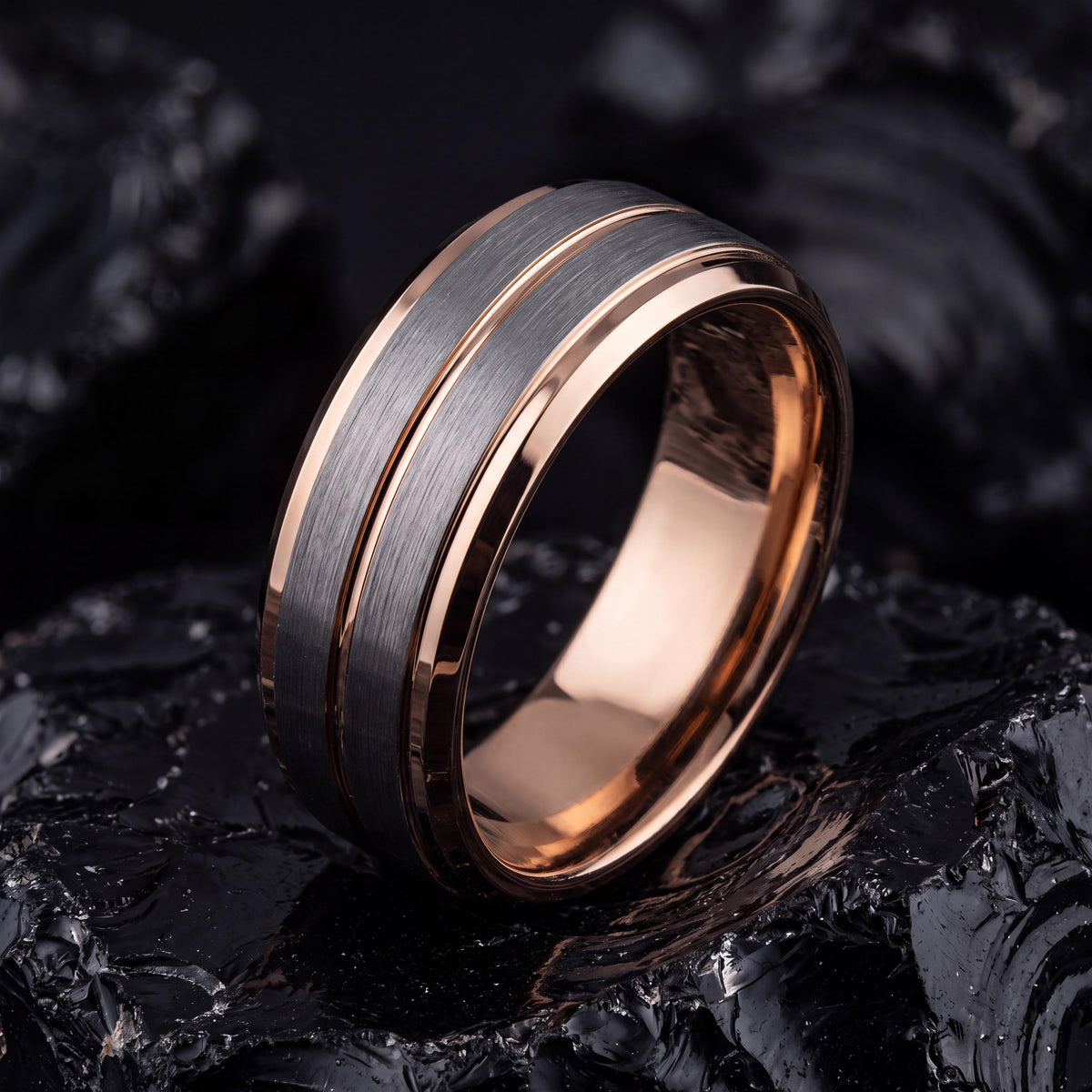 Mens Tungsten Wedding Band,His and Hers Wedding Bands,Man Wedding Bands,Silver Rose Ring,Mens Wedding Bands Silver,Rose Gold Stacking Ring,8