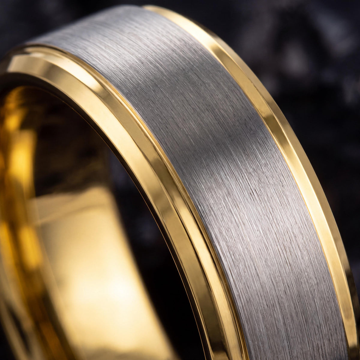 Two Tone Tungsten Wedding Band, 18k Gold & Silver Ring
