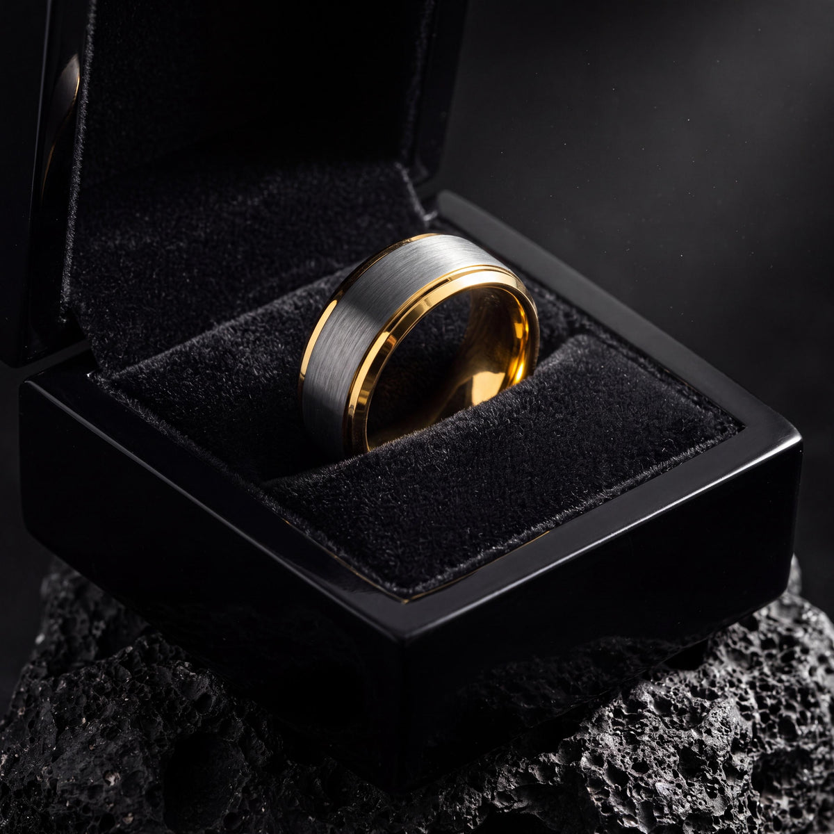 Two Tone Tungsten Wedding Band, 18k Gold & Silver Ring