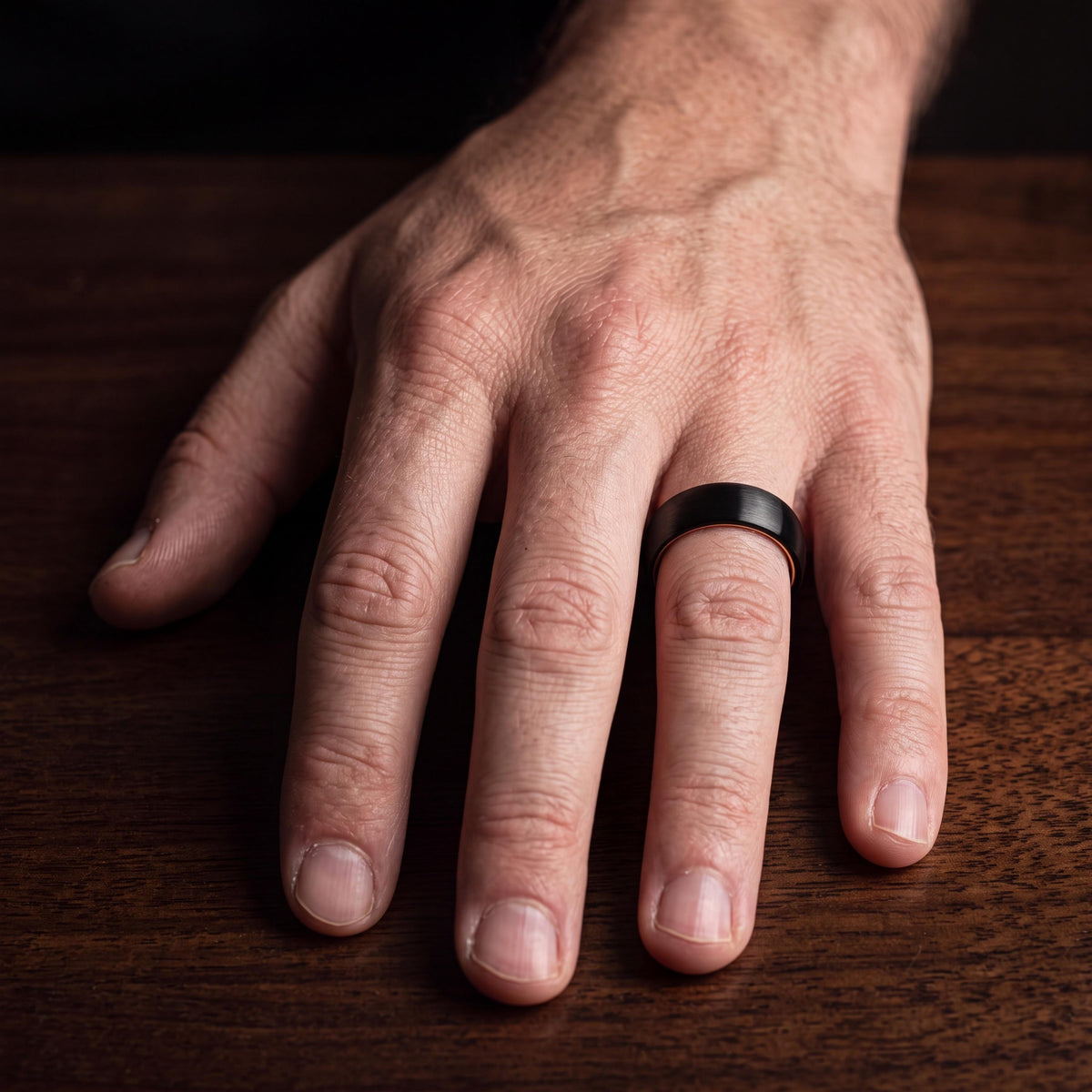 Black Tungsten Wedding Band, Rose Gold Plated, Comfort Fit