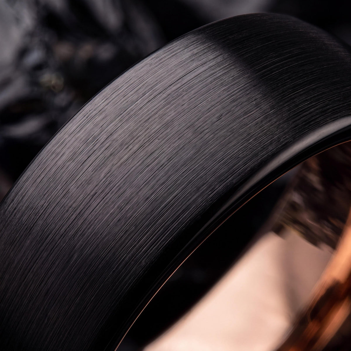 Black Tungsten Wedding Band, Rose Gold Plated, Comfort Fit