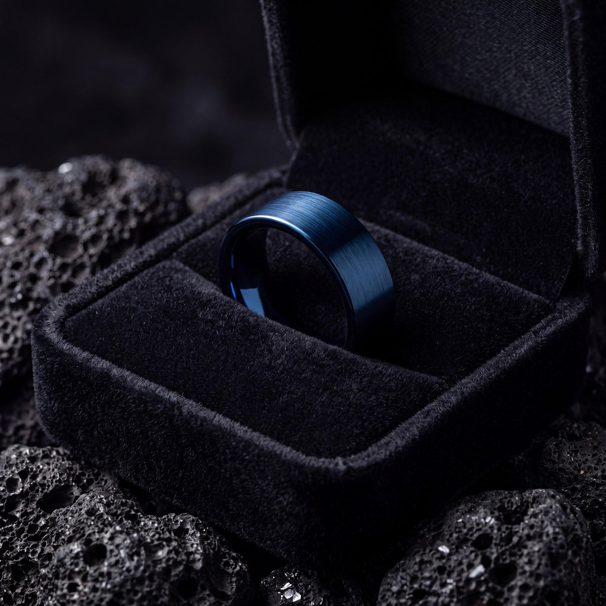 Royal Blue Tungsten Carbide Wedding Band, Comfort Fit