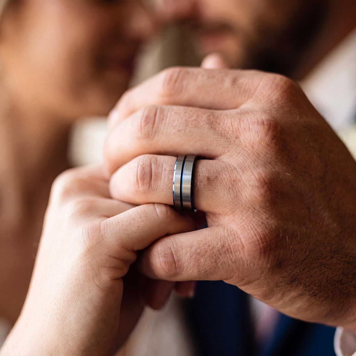 Mens Wedding Band Tungsten,Womens Wedding Bands,Mens Wedding Bands Unique,Blue And Silver Ring,Silver Tungsten Rings Set,Blue Wedding Ring,1