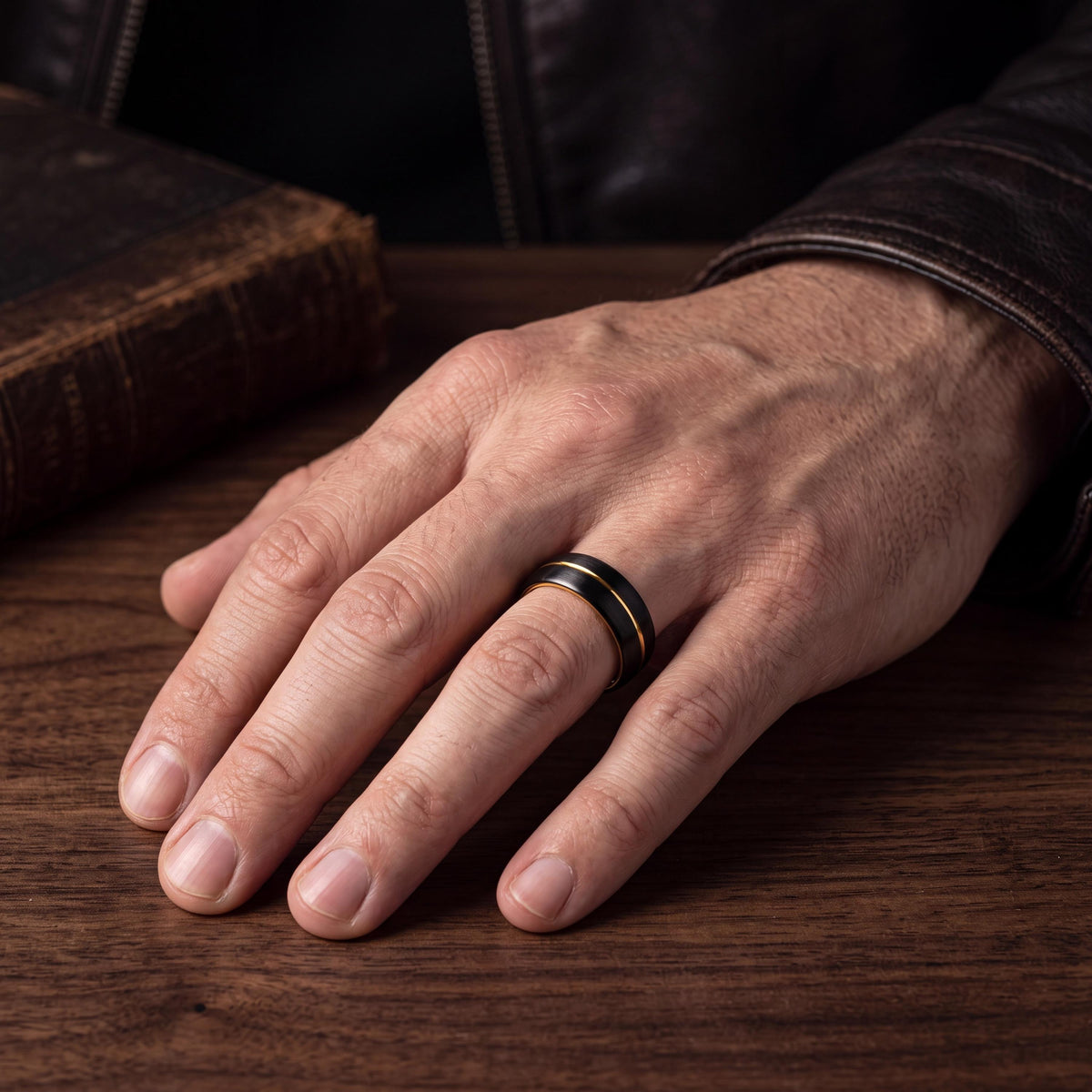 Black Wedding Band, Mens Ring, Gold Tungsten Ring, Promise Ring, Engagement Gifts For Couple, Anniversary Gifts For Girlfriend, Teacher Gift