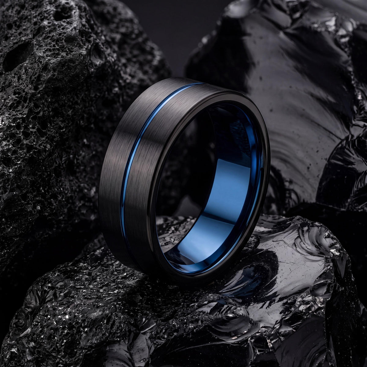 Tungsten Wedding Band,Mens Tungsten Wedding Band,Matching Wedding Bands His and Hers,Unique Wedding Ring,Black Rings Women,Blue Wedding Ring