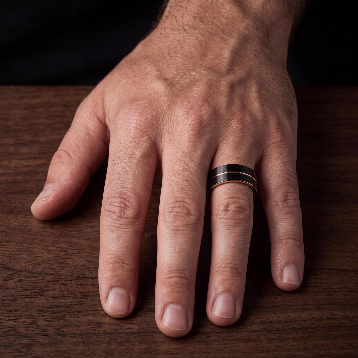 Simple Tungsten Ring Black - Wedding Band Mens Rose Gold - Birthday Gifts For Him - Anniversary Gifts For Boyfriend - Promise Ring Set