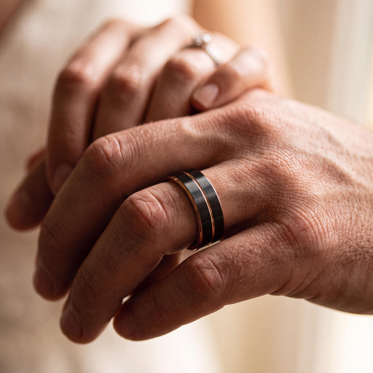 Simple Tungsten Ring Black - Wedding Band Mens Rose Gold - Birthday Gifts For Him - Anniversary Gifts For Boyfriend - Promise Ring Set