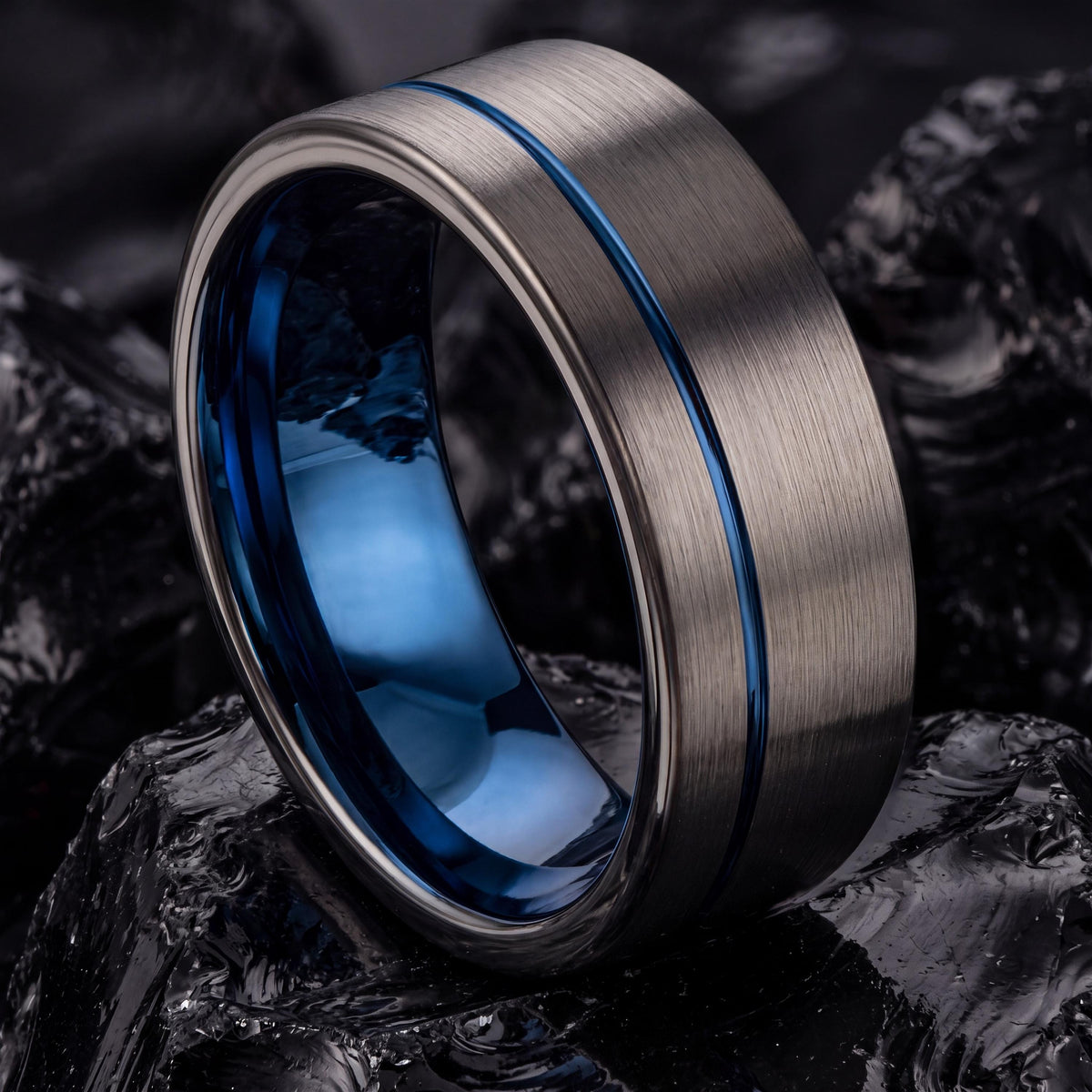 Tungsten Wedding Band,Mens Wedding Band Tungsten,Curved Wedding Band,Matching Wedding Rings,Male Wedding Band Gunmetal 8mm,Thin Blue Line,10