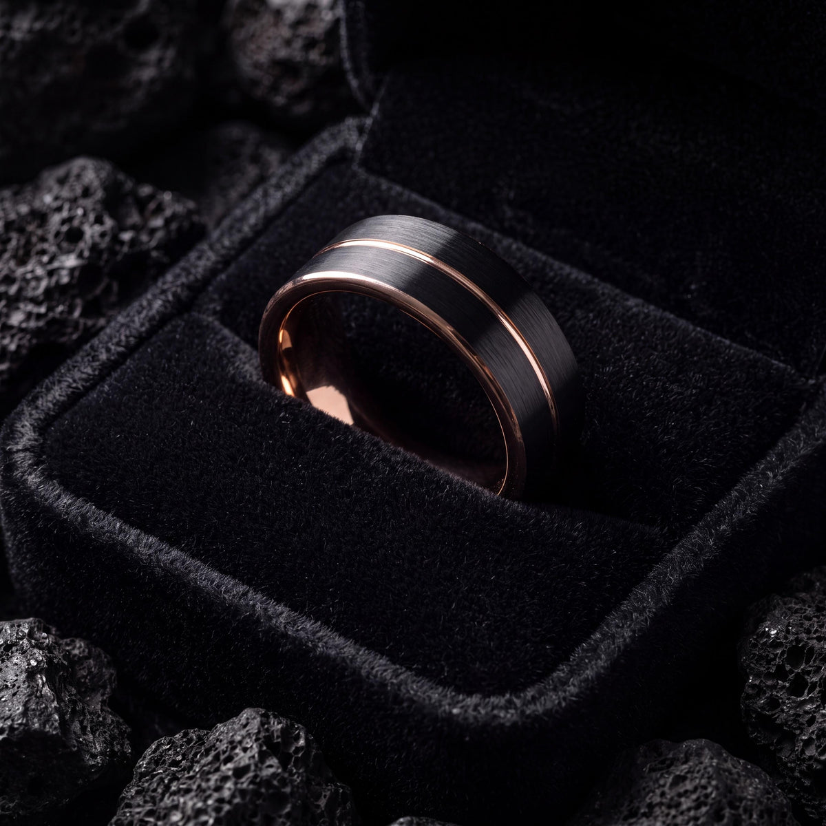 Simple Tungsten Ring Black - Wedding Band Mens Rose Gold - Birthday Gifts For Him - Anniversary Gifts For Boyfriend - Promise Ring Set