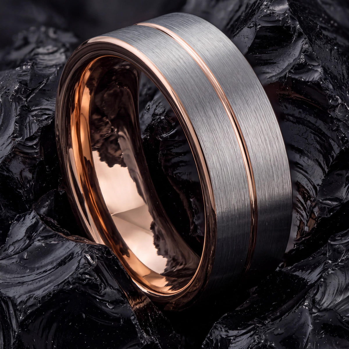 Tungsten Wedding Band,His And Hers Wedding Bands,Mens Thin Wedding Band,Silver Rose Ring,Statement Casual Ring Silver,Rose Gold Blue Ring,10