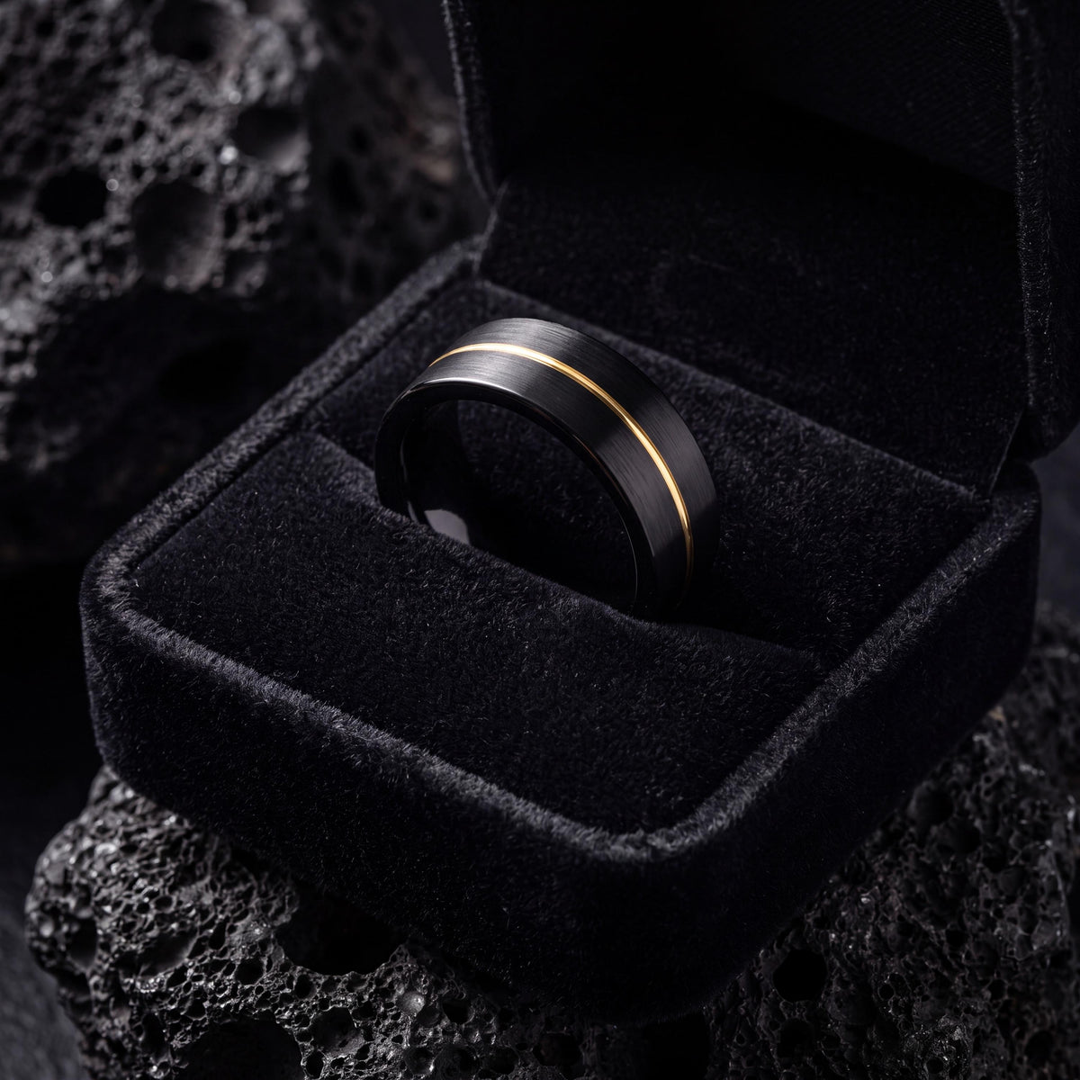Wedding Bands,Tungsten Wedding Band,Matching Wedding Bands His and Hers,Mens Wedding Bands Unique,Cute Dainty Gold Plated Ring,Black Metal,8