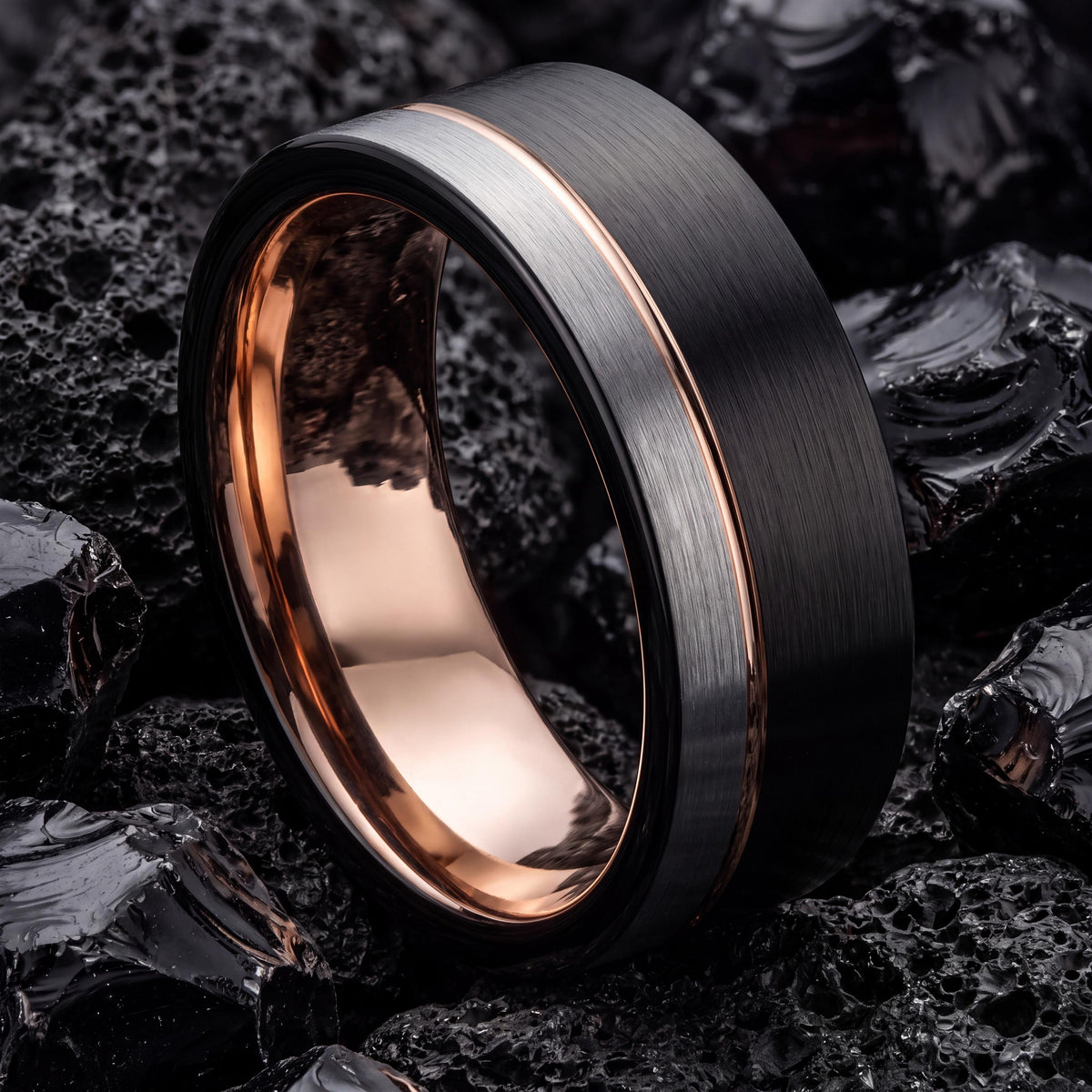 Black Tungsten Ring, Silver Wedding Band Men, Rose Gold Ring, Engagement Rings Sets, Best Friend Birthday Gifts, Boyfriend Christmas Gift