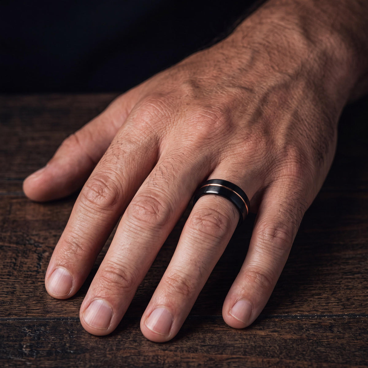 Personalized Gift for Him, Black Rose Gold Tungsten Ring, 8mm Dome Edge, Custom Engraved, Minimalist, Handmade, Mens Wedding Band