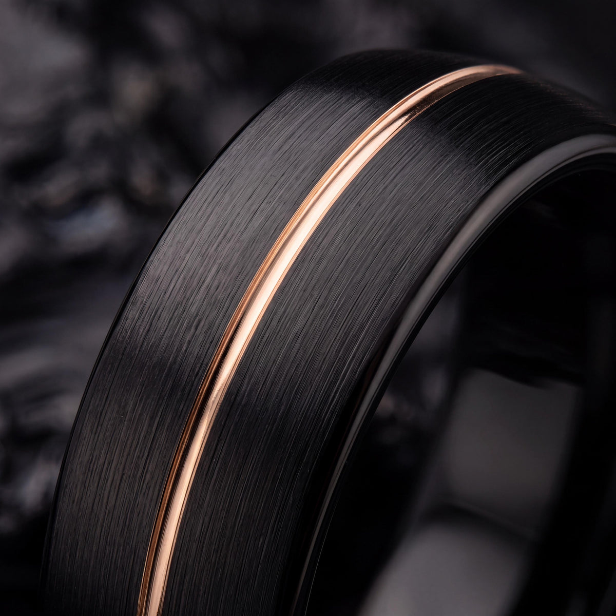 Personalized Gift for Him, Black Rose Gold Tungsten Ring, 8mm Dome Edge, Custom Engraved, Minimalist, Handmade, Mens Wedding Band