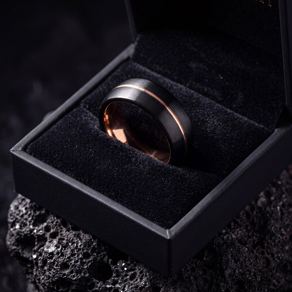 Mens Wedding Band, Black Rose Gold Tungsten Ring, 8mm Dome Edge, Jewelry, Custom, Personalized, Minimalist, Handmade, Gift for Him