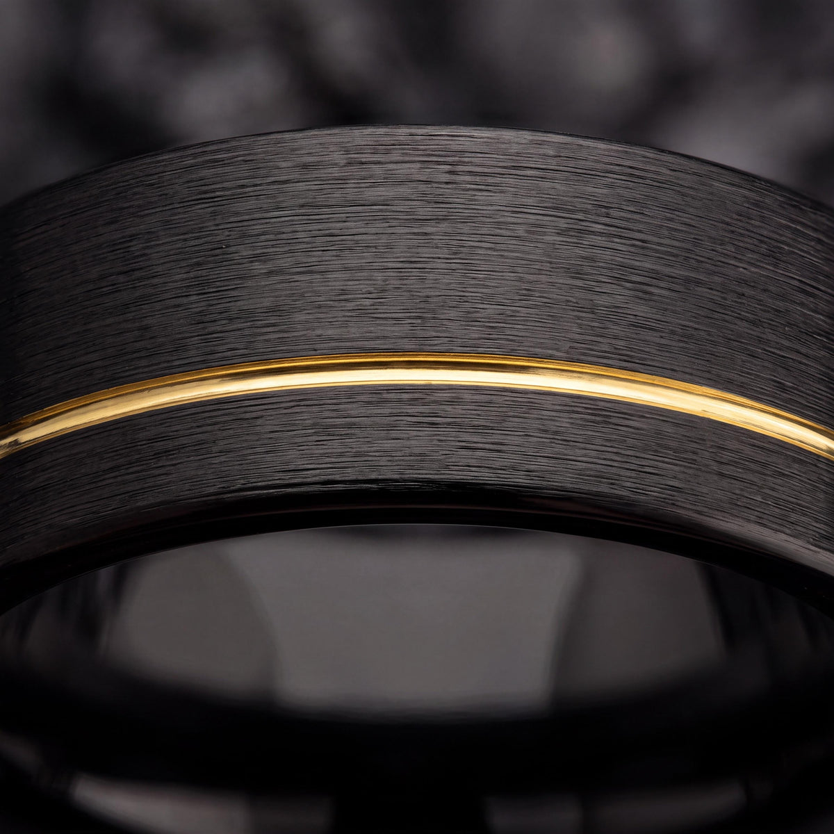 Mens Black Tungsten Wedding Band, Two Tone Gold Inlay, Comfort Fit