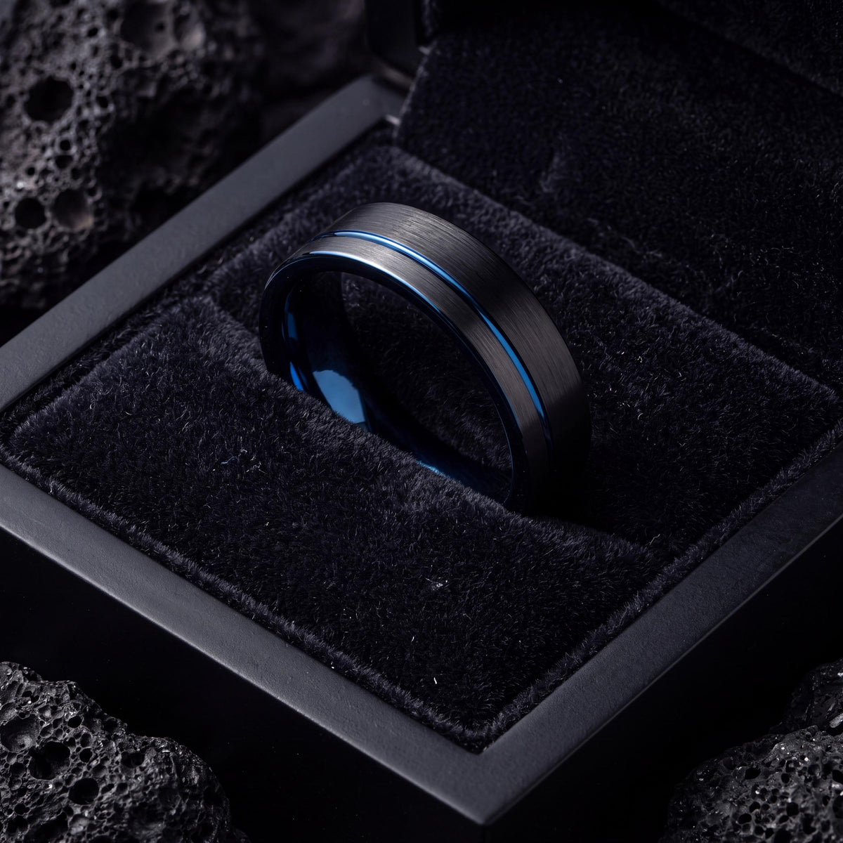 Mens Wedding Band,Mens Tungsten Wedding Band,Mens Wedding Band Unique,Wide Wedding Bands Women,Silver Stacking Rings,Black Ring,Royal Blue,8