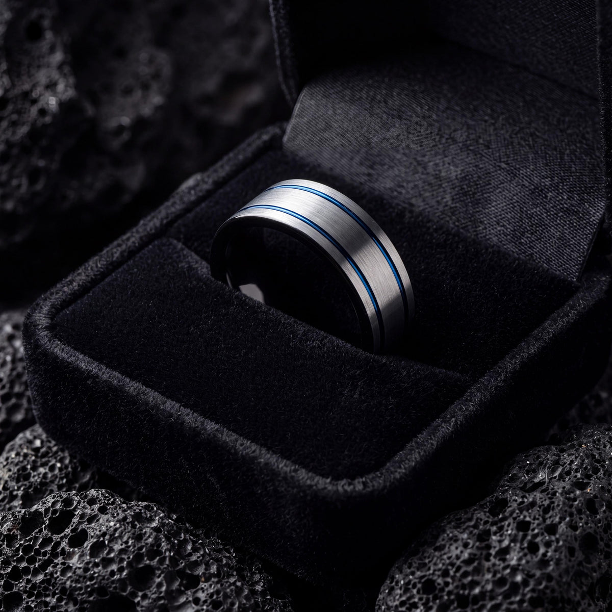 Mens Wedding Band Tungsten,Mens Wedding Bands,70Th Wedding Anniversary,Silver Couple Ring,Newly Wed Gifts Black,Dainty Blue Ring Stackable,8
