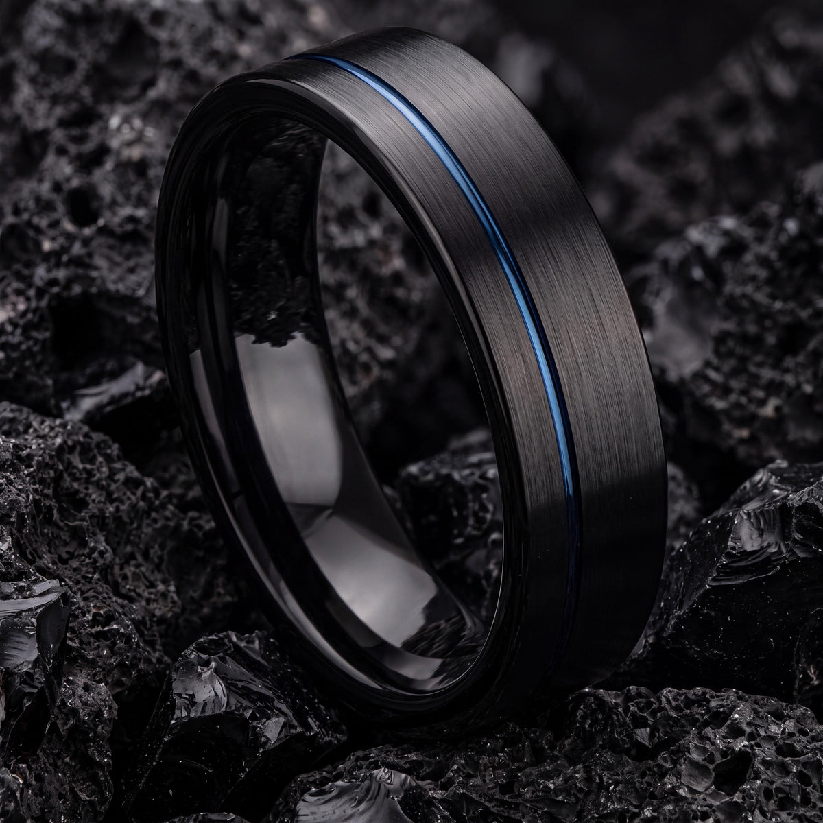 Mens Wedding Band,Mens Tungsten Wedding Band,Mens Wedding Rings,Mens 6Mm Two Tone Wedding Band,Black Wedding Ring,Dainty Blue Ring Stackable