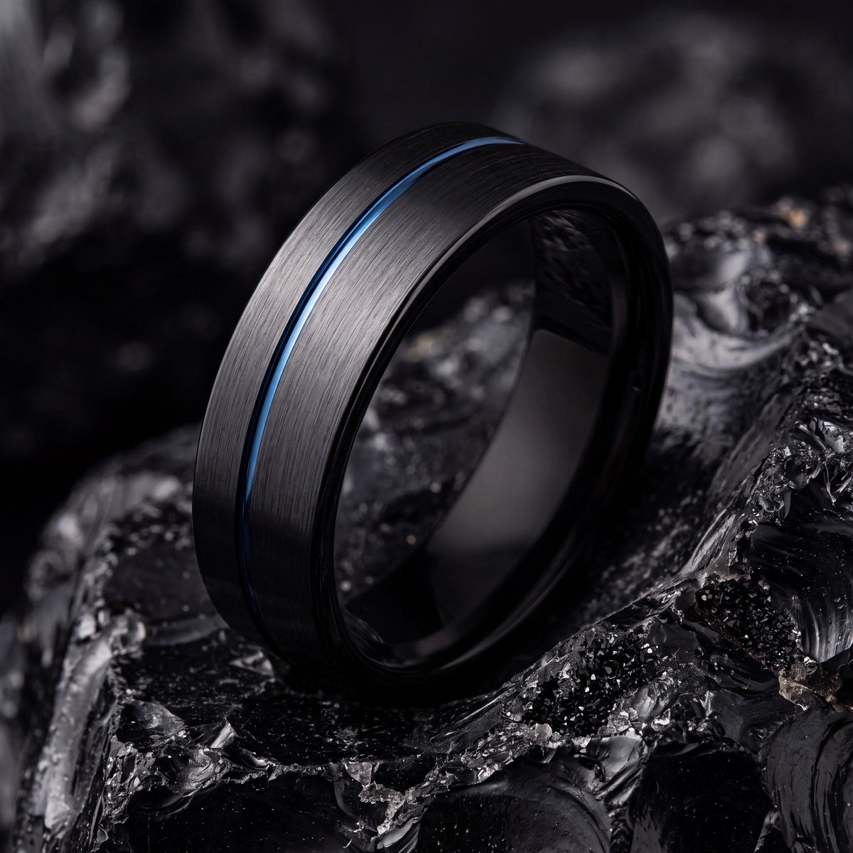 Mens Wedding Band,Mens Tungsten Wedding Band,Mens Wedding Rings,Mens 6Mm Two Tone Wedding Band,Black Wedding Ring,Dainty Blue Ring Stackable