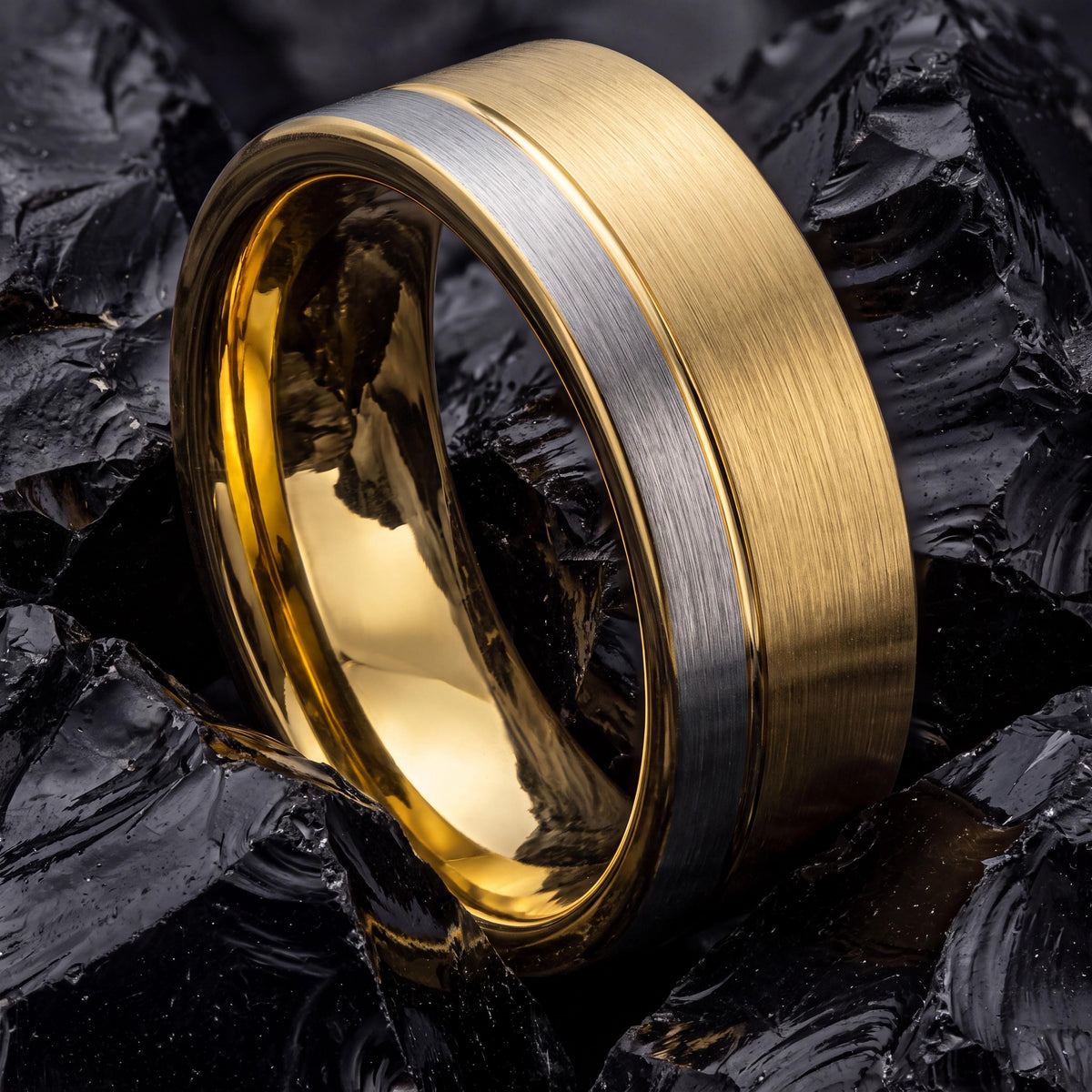 Tungsten Wedding Band, 18k Gold & Silver Plated, Comfort Fit