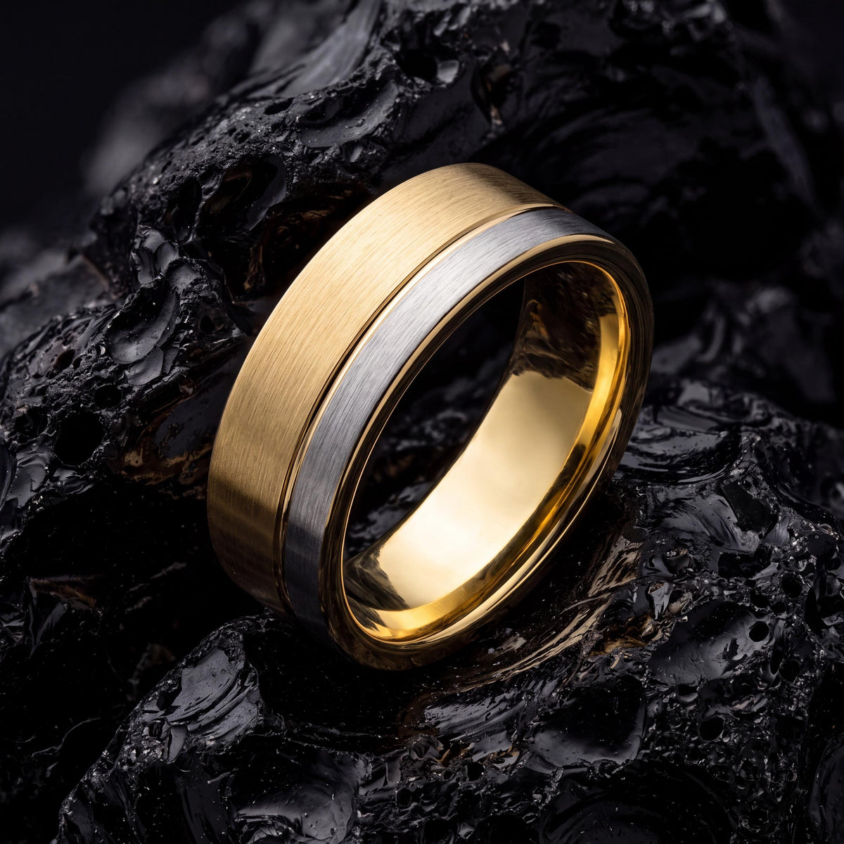 Tungsten Wedding Band, 18k Gold & Silver Plated, Comfort Fit